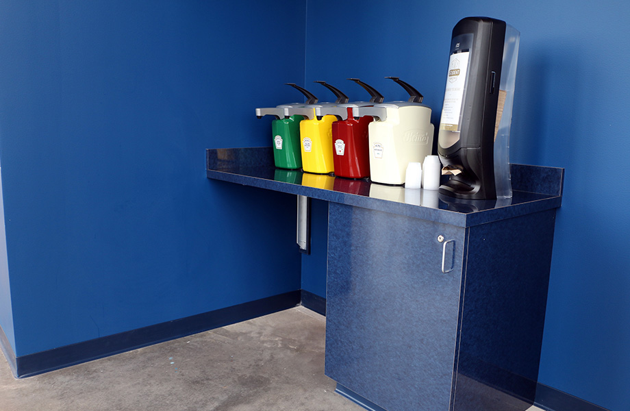 Robert Morris University Back Condiment Station with Formica® Brand High Pressure Laminate Reclaimed Denim Fiber