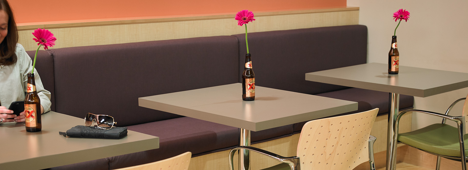 Break rooms, café tables made with Formica Infiniti® HPL Laminate 5342-AN Earth